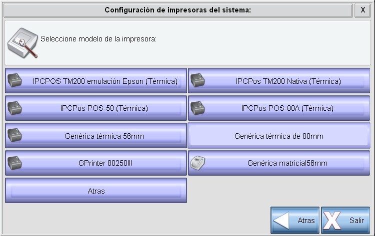 Selección de modelo de impresora IPCPos